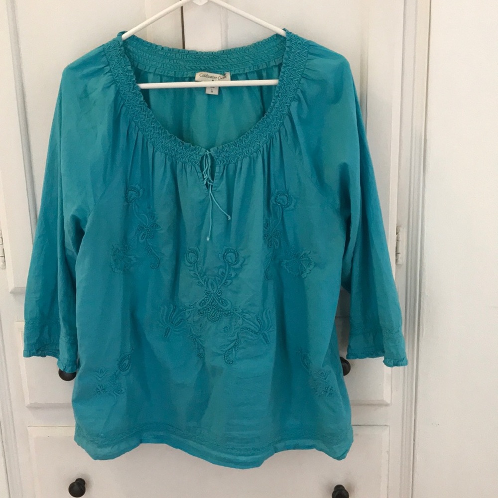 Coldwater creek embroidered beaded peasant top L